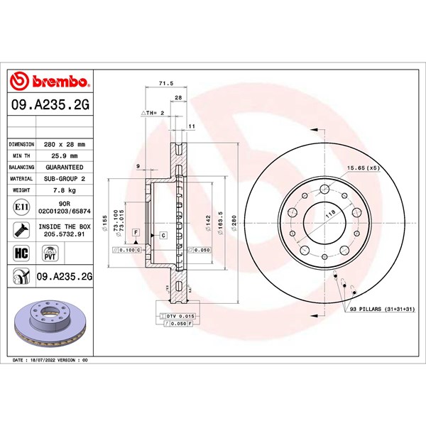 Bromssats, Skivbroms Ventilerad, Framaxel Brembo KT 10 002 BREMBO