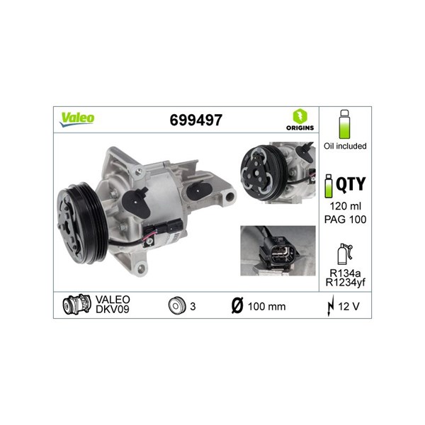 Kompressor, klimatanläggning 12V Valeo 699497 VALEO