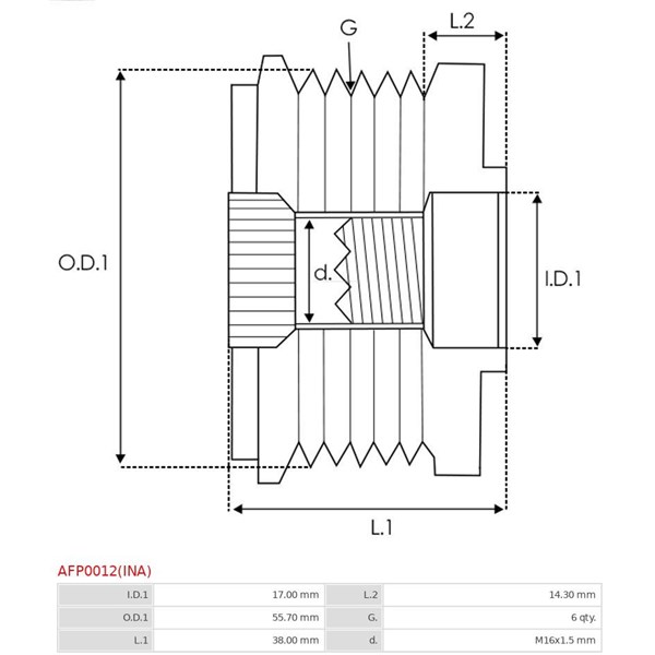 Frihjulskoppling, generator As-pl AFP0012(INA) AS-PL