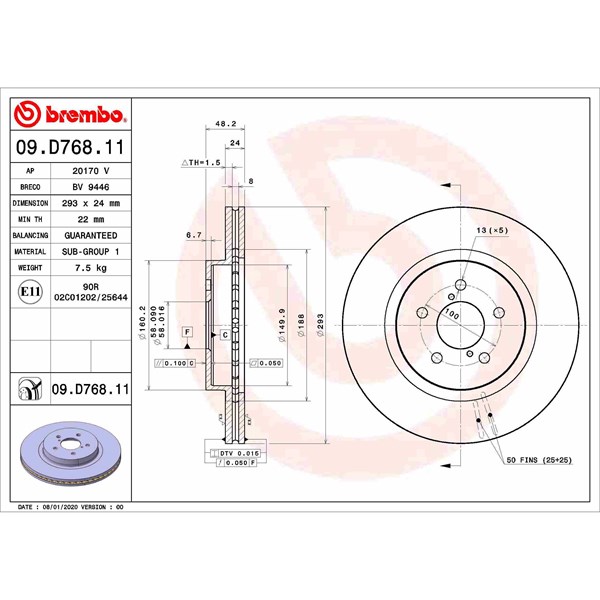 Bromsskiva Ventilerad, Framaxel Brembo 09.D768.11 BREMBO
