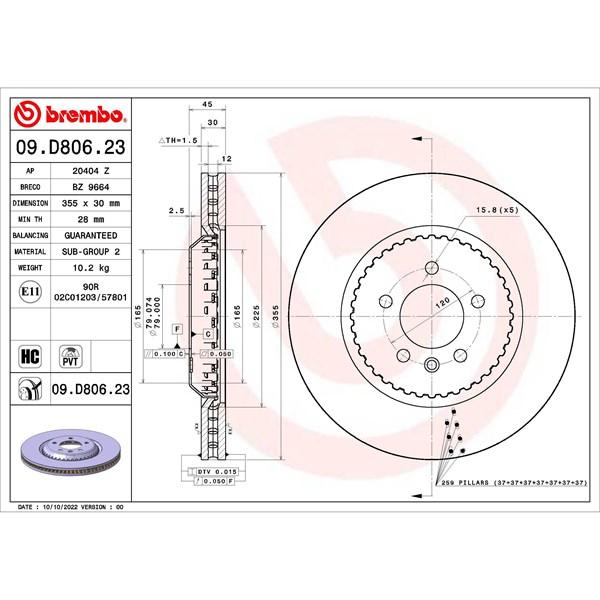 Bromsskiva Bromsskiva tvådelad, Bakaxel Brembo 09.D806.23 BREMBO