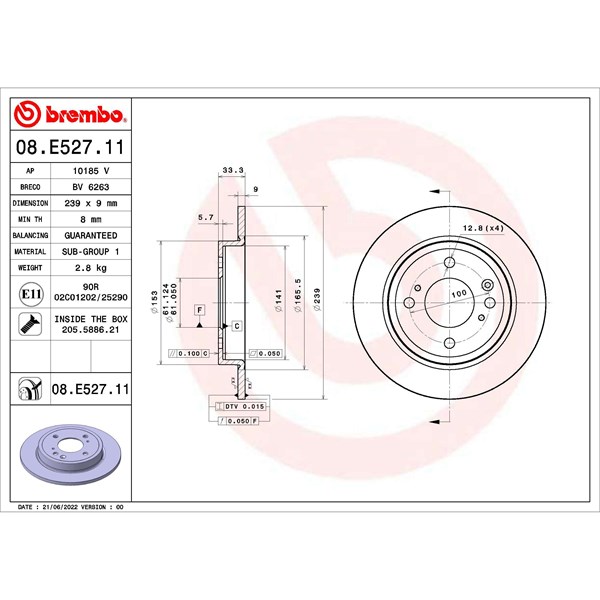 Bromsskiva Ventilerad, Bakaxel Brembo 09.E528.11 BREMBO