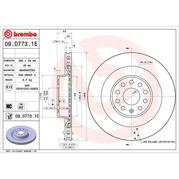 Bromssats, Skivbroms Ventilerad, Bakaxel Brembo KT 08 022 BREMBO