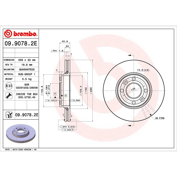 Bromssats, Skivbroms Ventilerad, Framaxel Brembo KT 08 031 BREMBO