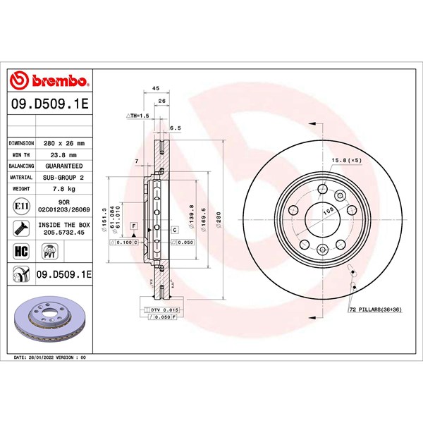 Bromssats, Skivbroms Ventilerad, Framaxel Brembo KT 08 035 BREMBO