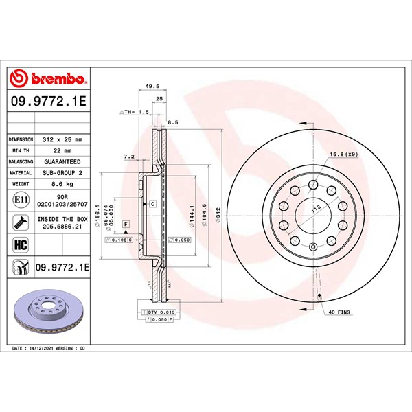 Bromssats, Skivbroms Ventilerad, Framaxel Brembo KT 08 054 BREMBO