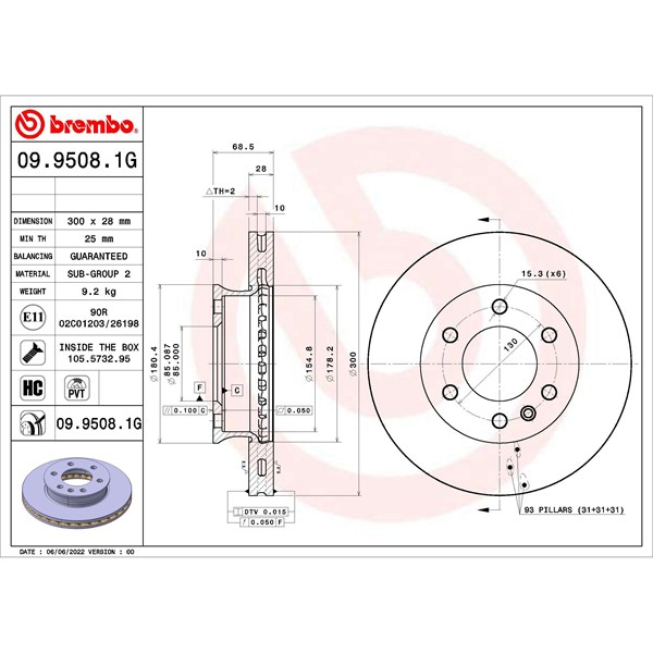 Bromssats, Skivbroms Ventilerad, Framaxel Brembo KT 10 025 BREMBO