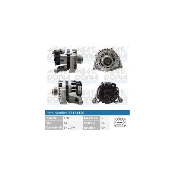 Generator 14V 130A Meat & doria 55151130 MEAT & DORIA
