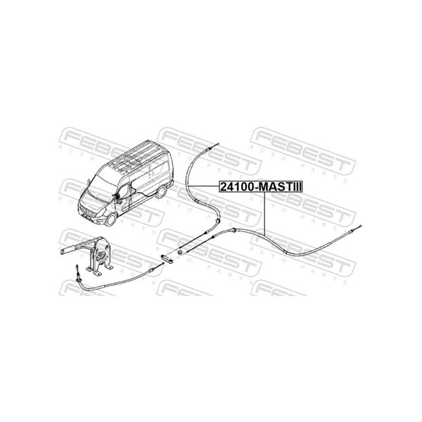 Vajer, parkeringsbroms, Bak Febest 24100-MASTIII FEBEST