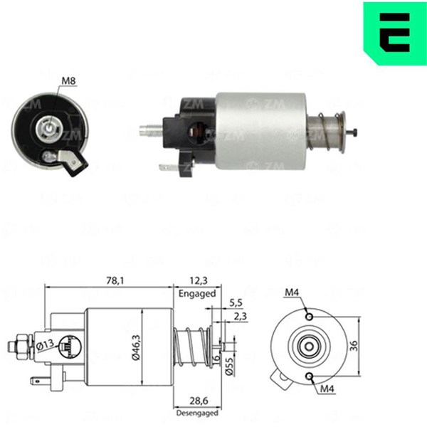 Magnetswitch, startmotor 12V