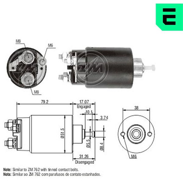 Magnetswitch, startmotor 12V