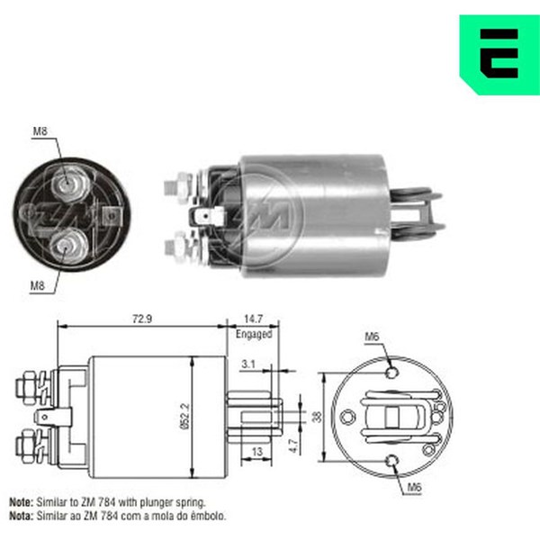 Magnetswitch, startmotor 12V