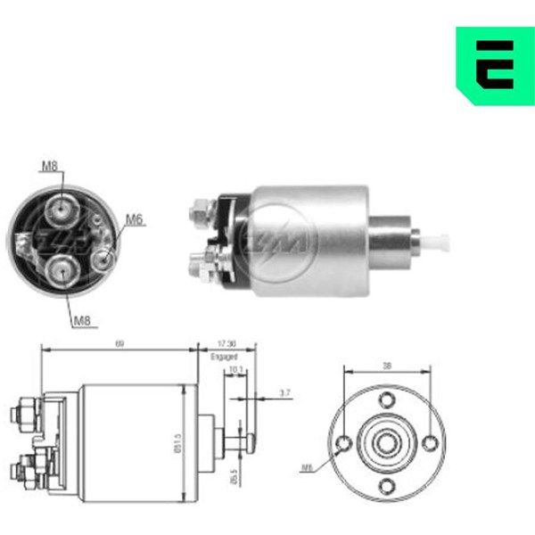 Magnetswitch, startmotor 12V
