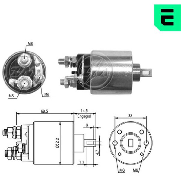 Magnetswitch, startmotor 12V