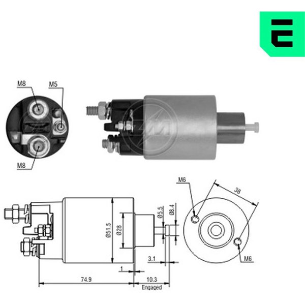 Magnetswitch, startmotor 12V