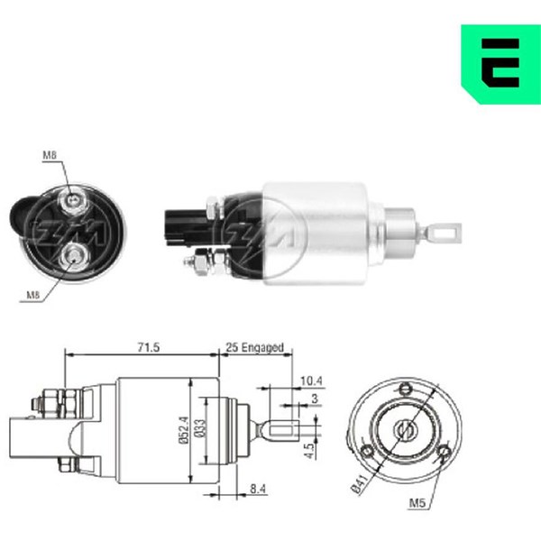 Magnetswitch, startmotor 12V