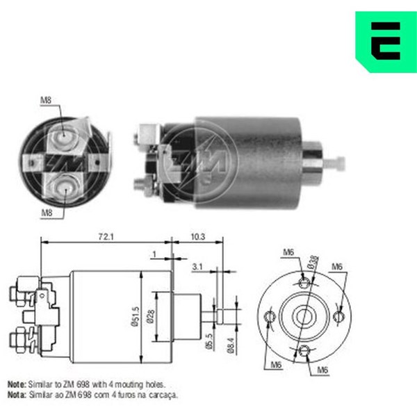 Magnetswitch, startmotor 12V