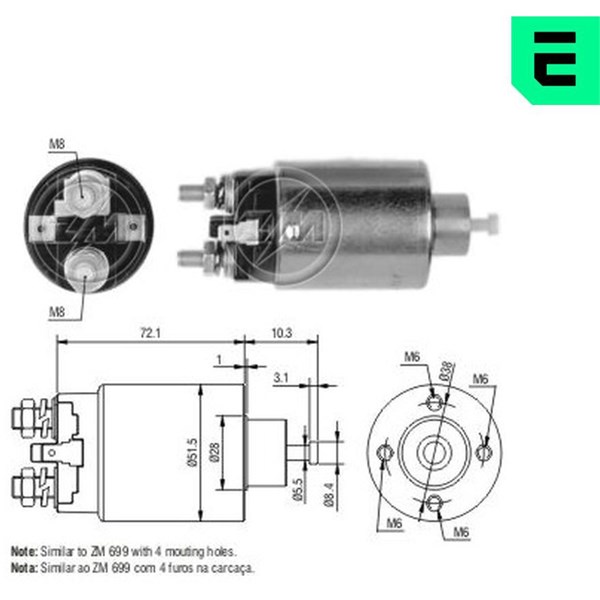 Magnetswitch, startmotor 12V