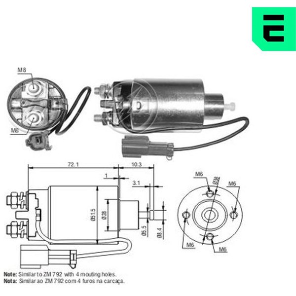 Magnetswitch, startmotor 12V