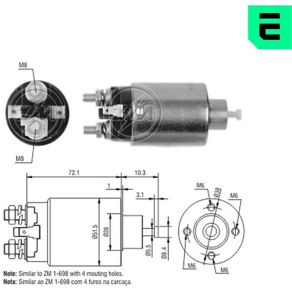 Magnetswitch, startmotor 12V