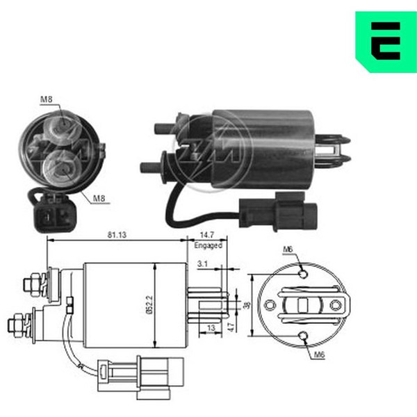 Magnetswitch, startmotor 12V