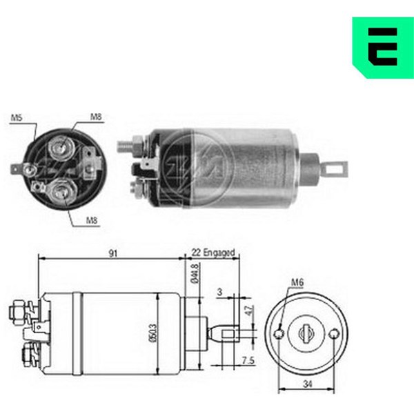 Magnetswitch, startmotor 12V