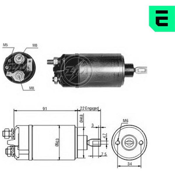 Magnetswitch, startmotor 12V