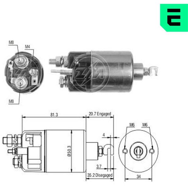 Magnetswitch, startmotor 12V