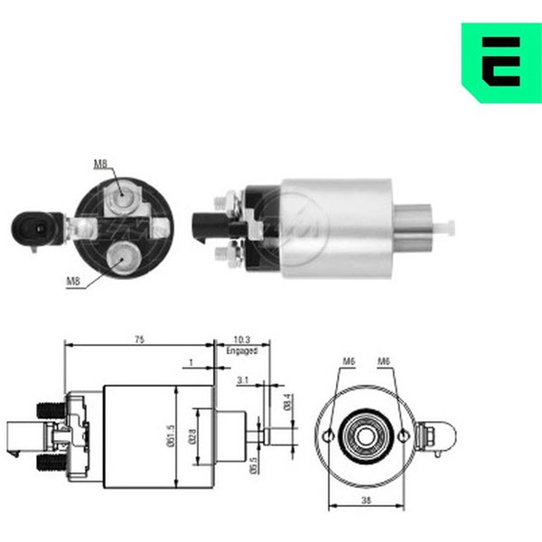 Magnetswitch, startmotor 12V