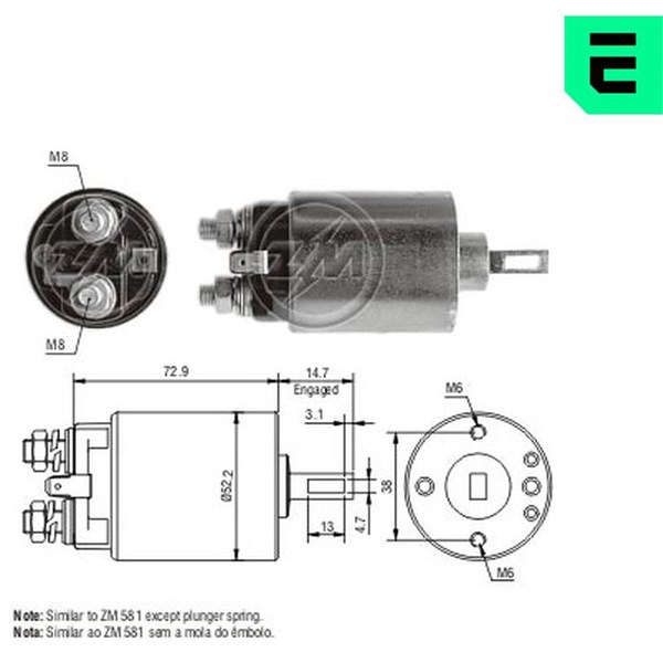 Magnetswitch, startmotor 12V