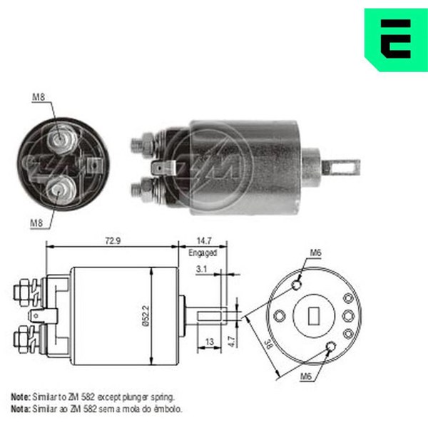 Magnetswitch, startmotor 12V