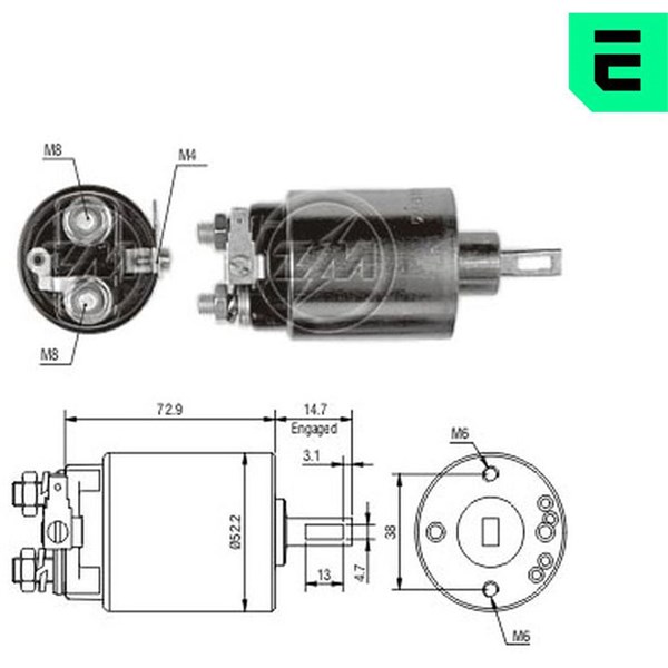 Magnetswitch, startmotor 12V