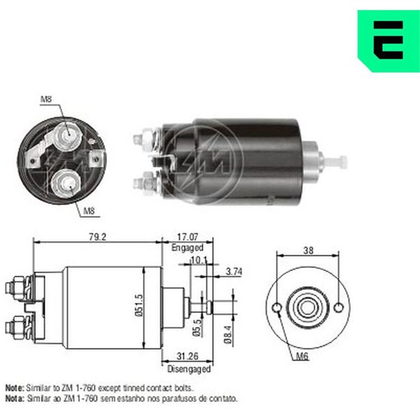 Magnetswitch, startmotor 12V