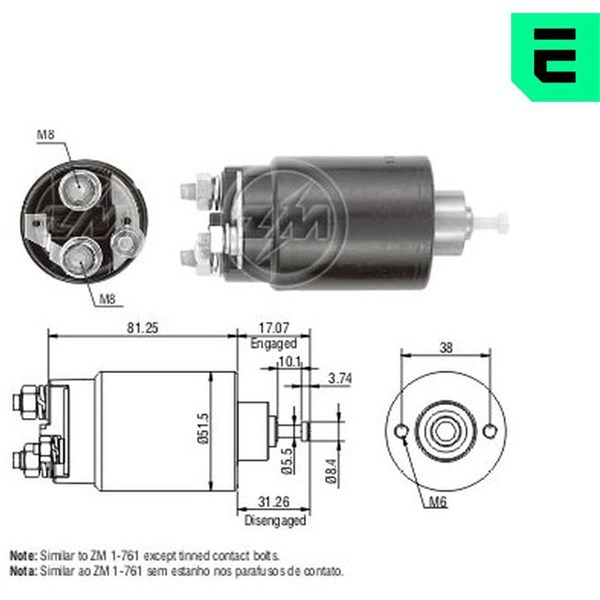 Magnetswitch, startmotor 12V