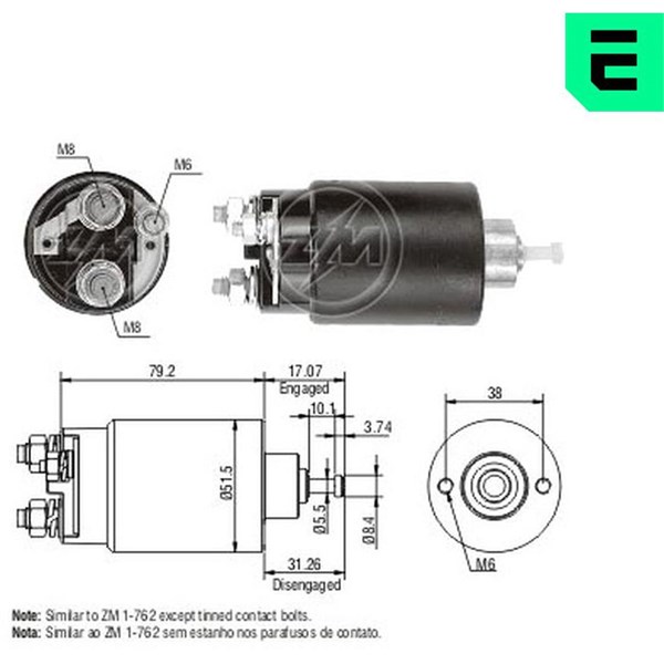 Magnetswitch, startmotor 12V