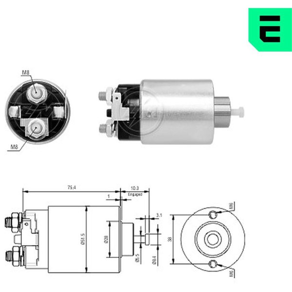 Magnetswitch, startmotor 12V