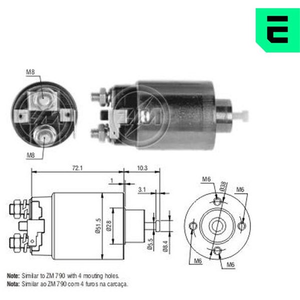 Magnetswitch, startmotor 12V