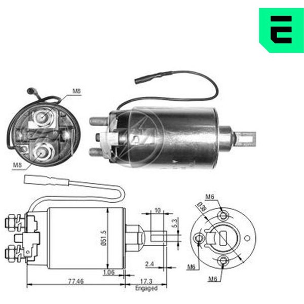 Magnetswitch, startmotor 12V