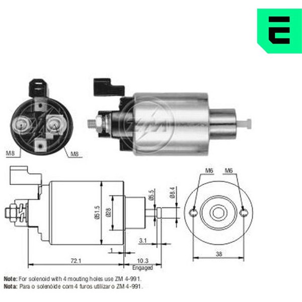 Magnetswitch, startmotor 12V