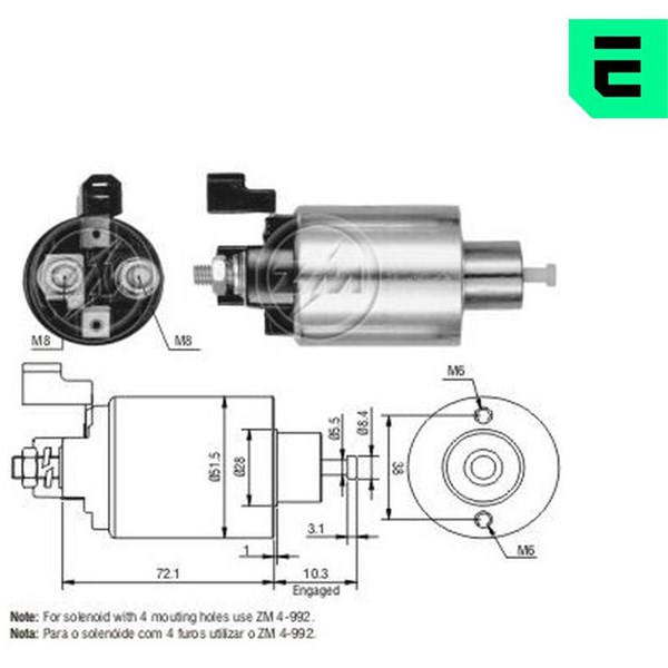Magnetswitch, startmotor 12V