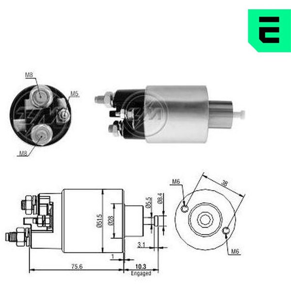 Magnetswitch, startmotor 12V