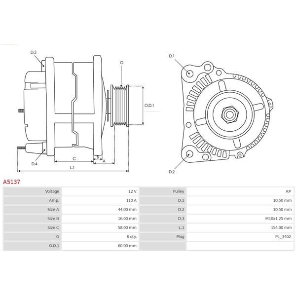 Generator 12V 110A As-pl A5137 AS-PL