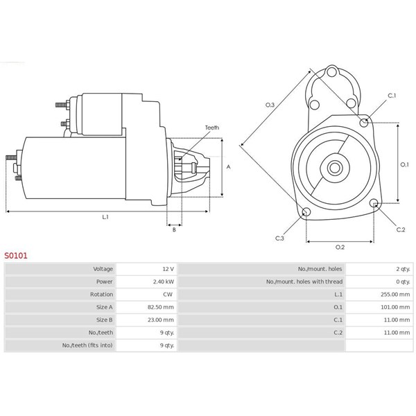 Startmotor, Universal 12V As-pl S0101 AS-PL