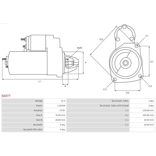 Startmotor, Universal 12V As-pl S0377 AS-PL