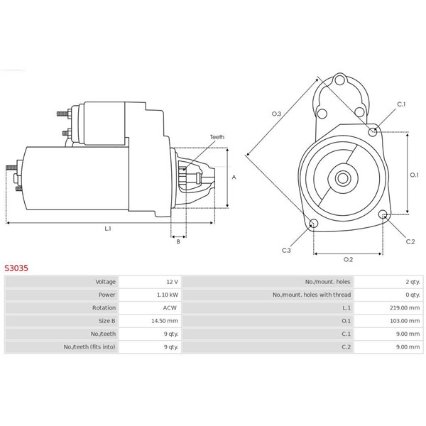 Startmotor 12V As-pl S3035 AS-PL
