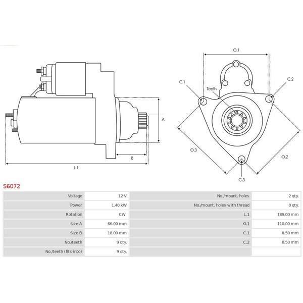 Startmotor, Universal 12V As-pl S6072 AS-PL