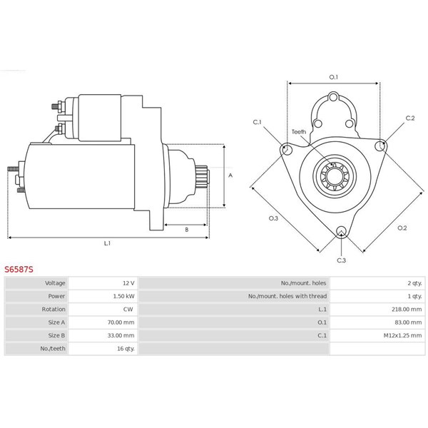 Startmotor 12V As-pl S6587S AS-PL