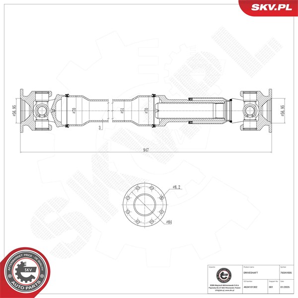 Drivaxel, Bakaxel Esen skv 76SKV005 ESEN SKV