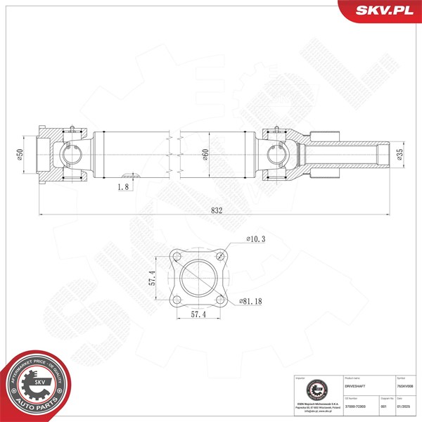 Drivaxel, Bakaxel Esen skv 76SKV008 ESEN SKV