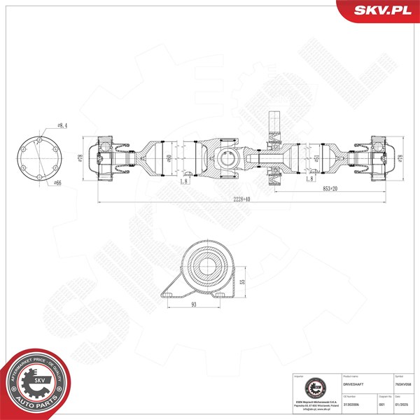 Drivaxel, Bakaxel Esen skv 76SKV058 ESEN SKV
